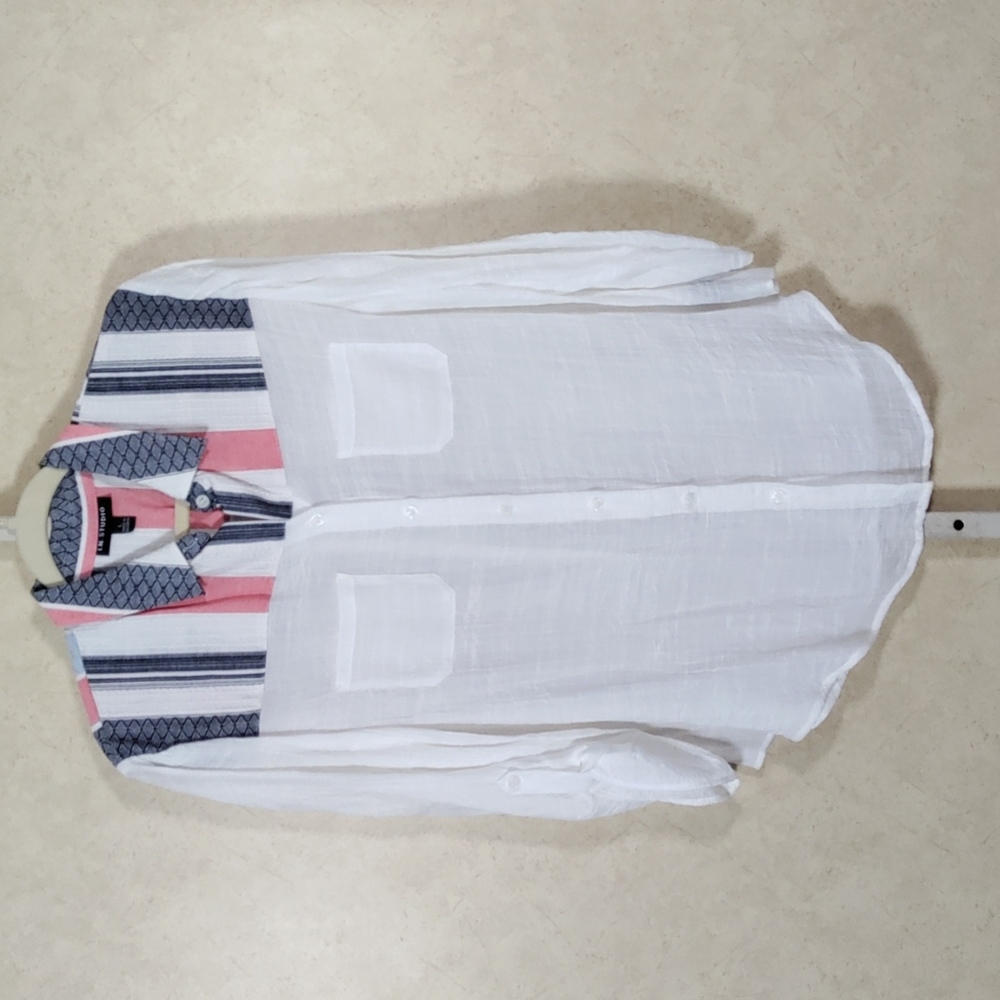 5177 I.N. Studio white shirt w/red blue yoke L NEW